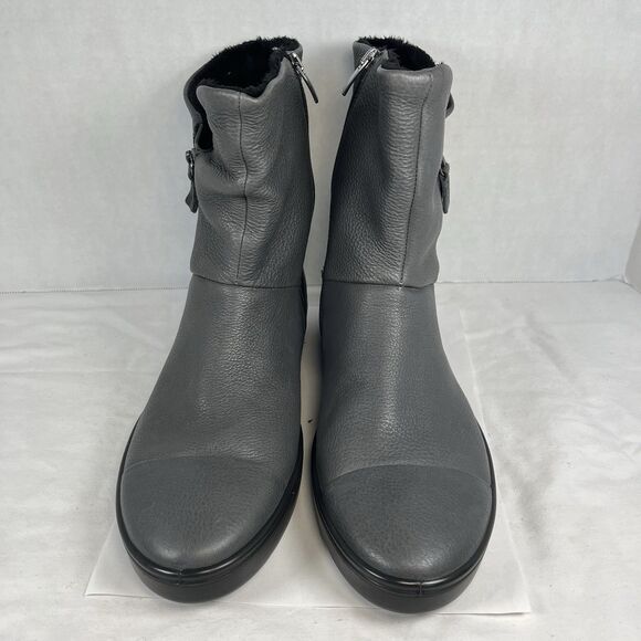 Ecco Fara Mid Cut Boots Calf Fur Lined Leather Fall Winter Gray Women Size 11 - Picture 2 of 7